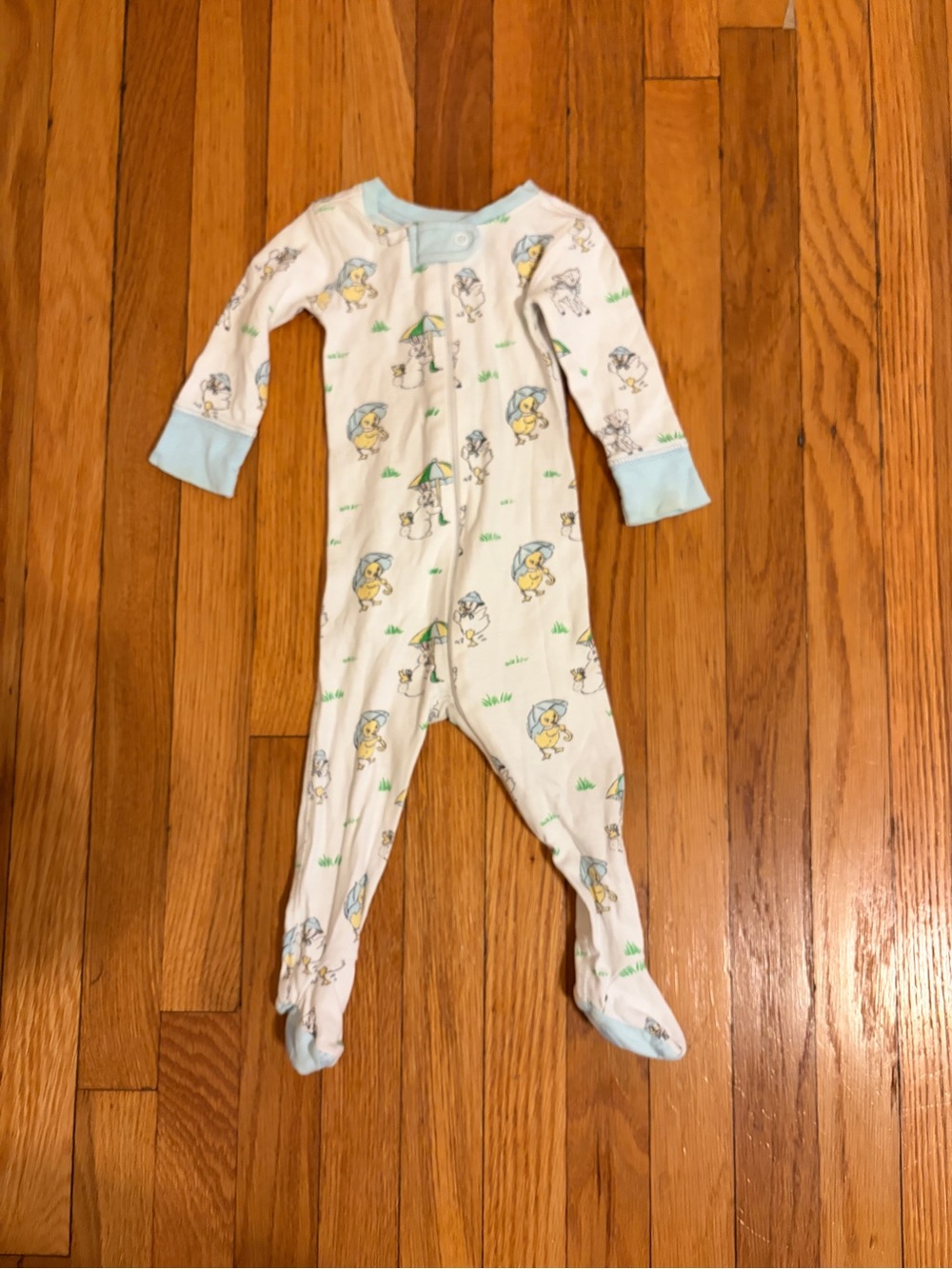 Beaufort Bonnet Company Baby Blue & White Chick Bunny Rain Footed Pajamas 3-6 Mo